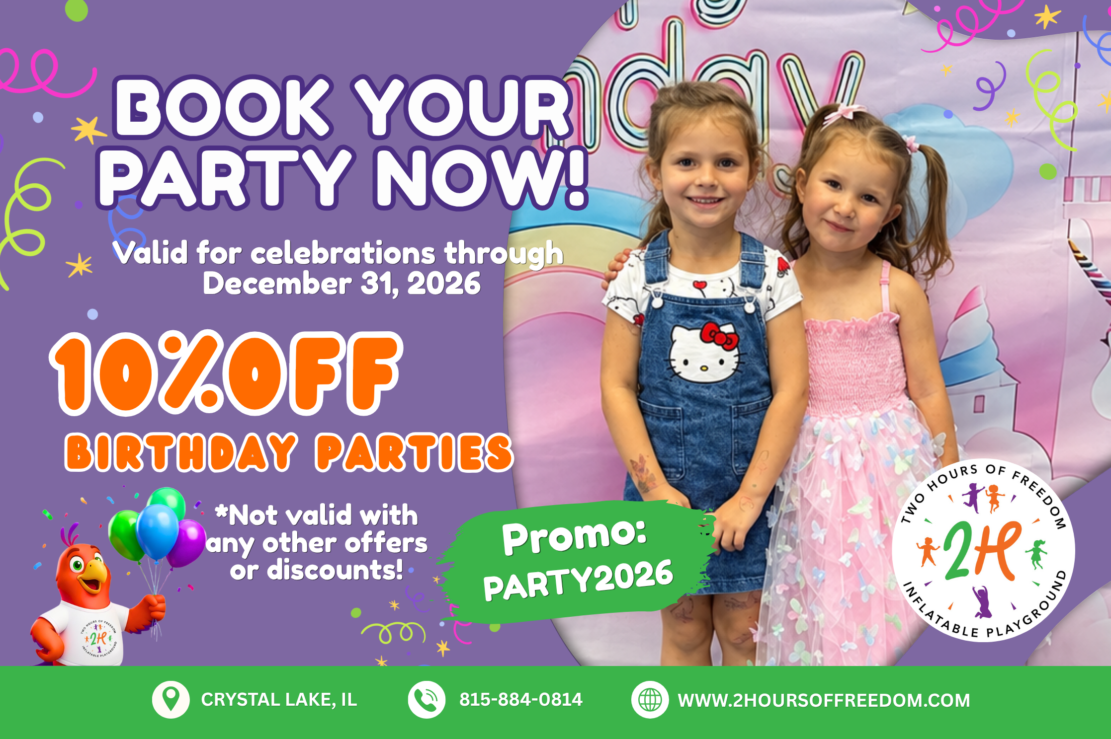 10% off birthday parties at 2 Hours of Freedom Crystal Lake